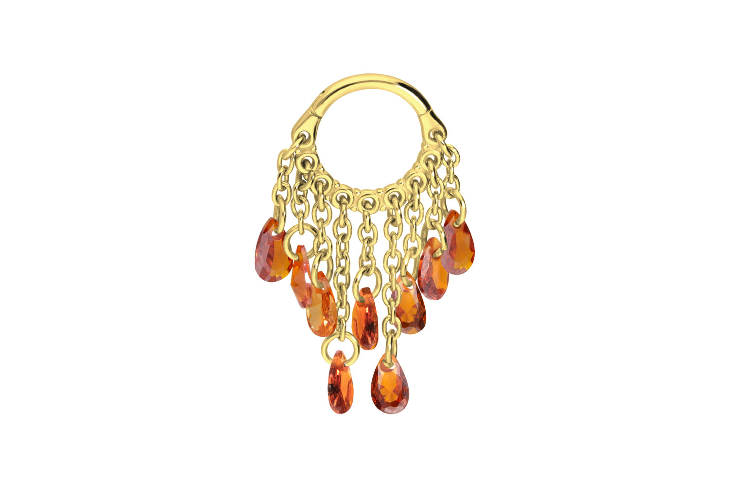 Chirurgenstahl Segmentring Clicker Piercing KETTENVORHANG + KRISTALLTROPFEN